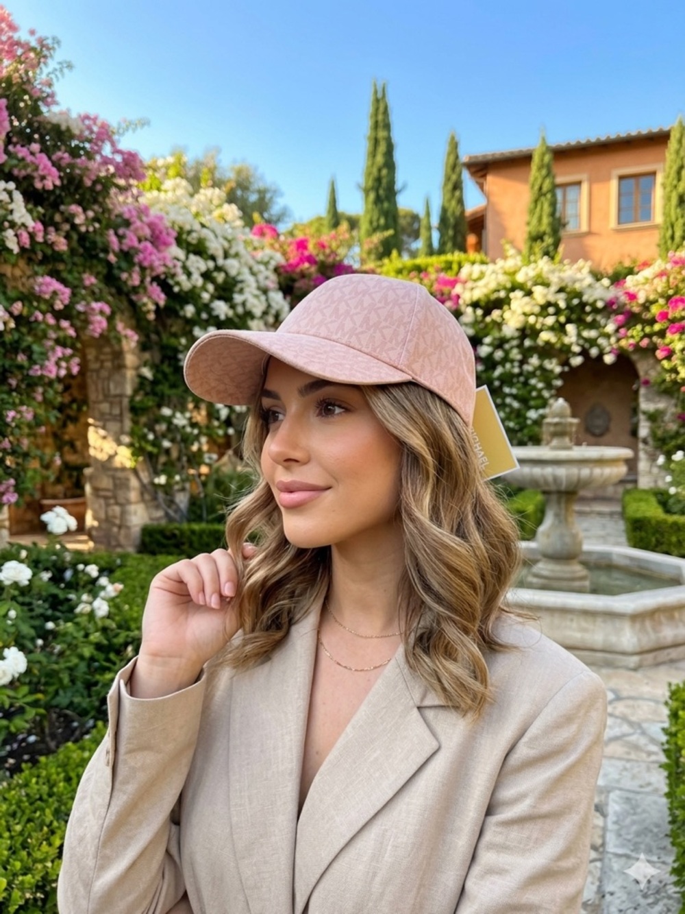 Michael Kors Light Pink MK Monogram Baseball Cap
